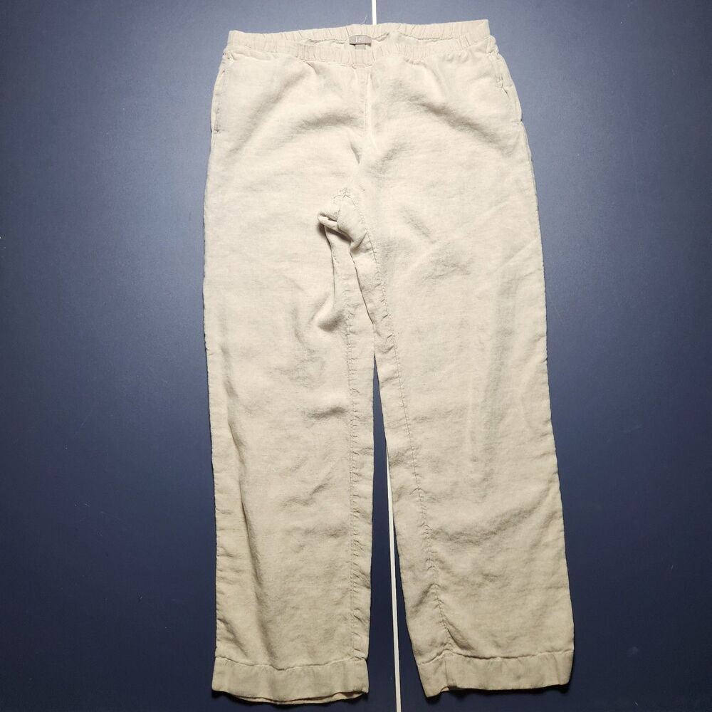 J. Jill Womens Large Tall 100% Line Wide Leg Pants Tan Beige Khaki Pockets